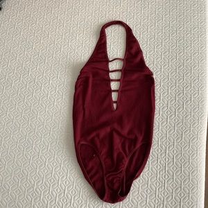 Urban Outfitters Deep V Maroon Bodysuit